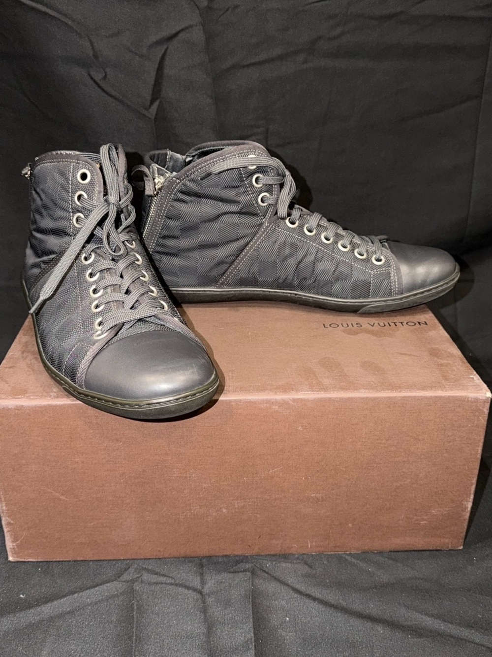 Authentic Louis Vuitton Men's Gray High-Top Sneakers